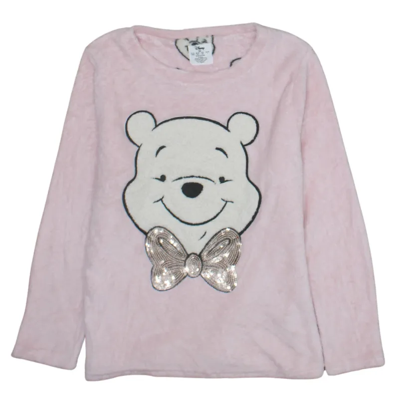 Disney Pink Fleece Sweatshirt Men's Small Winnie The Pooh Sequin Bow Pullover Top made by Vintage Club