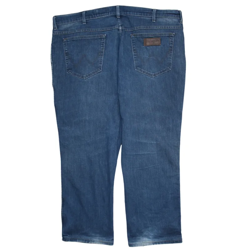 Wrangler Blue Denim Jeans Men's 42 Straight Fit Faded Wash Five Pocket Pants made by Wrangler