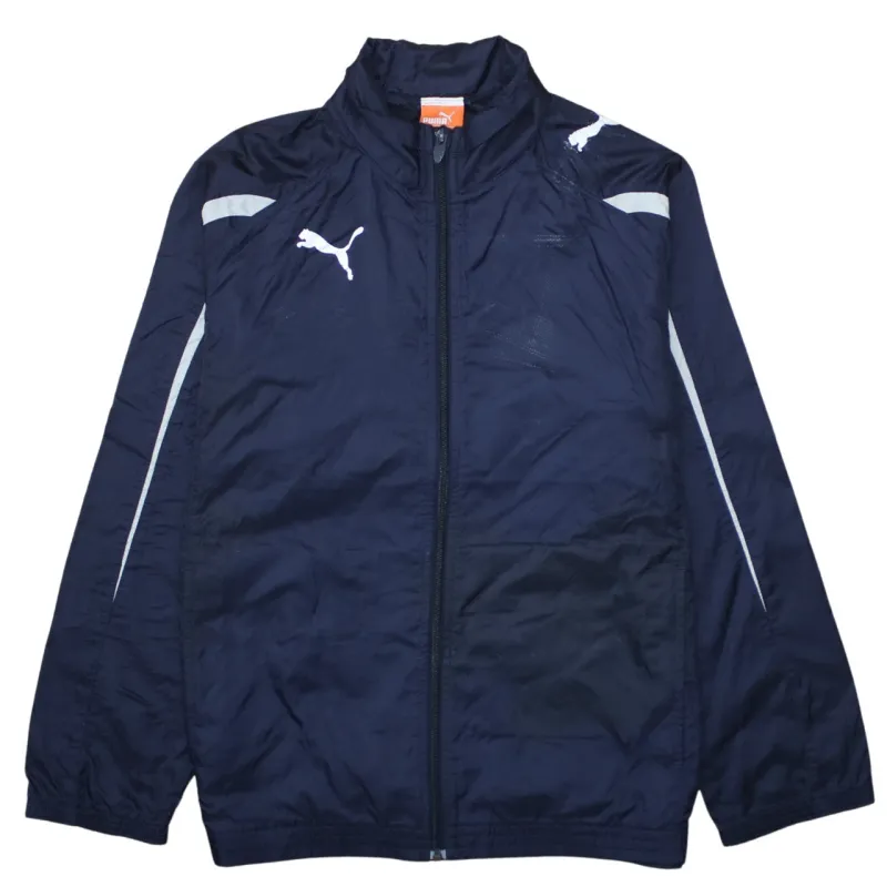 Puma Navy Blue Windbreaker Jacket Women’s XLarge Printed Logo Zip Lightweight Track Top made by Puma