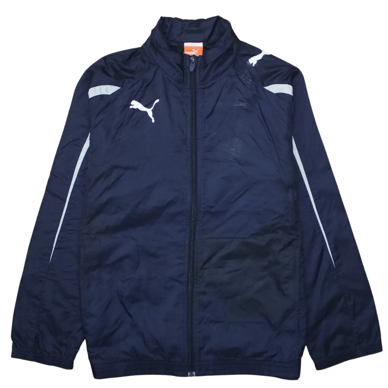 Puma Navy Blue Windbreaker Jacket Women’s XLarge Printed Logo Zip Lightweight Track Top sold by Vintage Club
