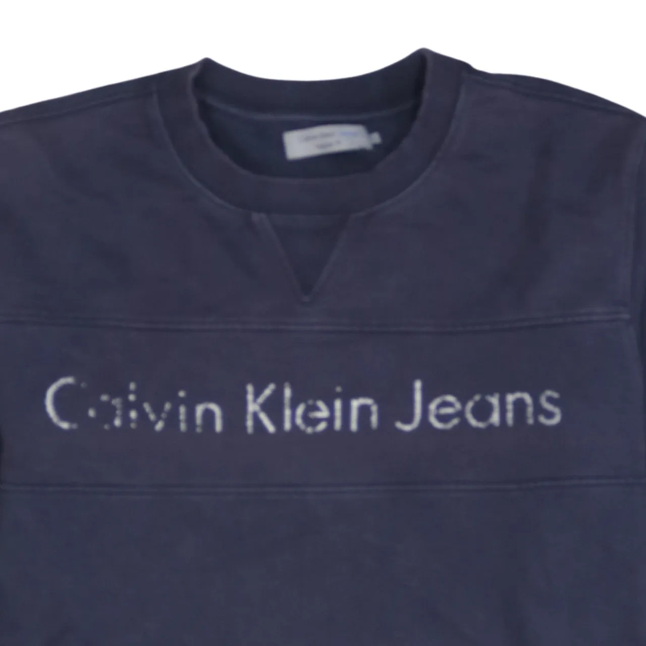 Calvin Klein Navy Blue Sweatshirt Men's Large Embroidered Logo Crewneck Pullover Jumper sold by Vintage Club product image thumbnail 3