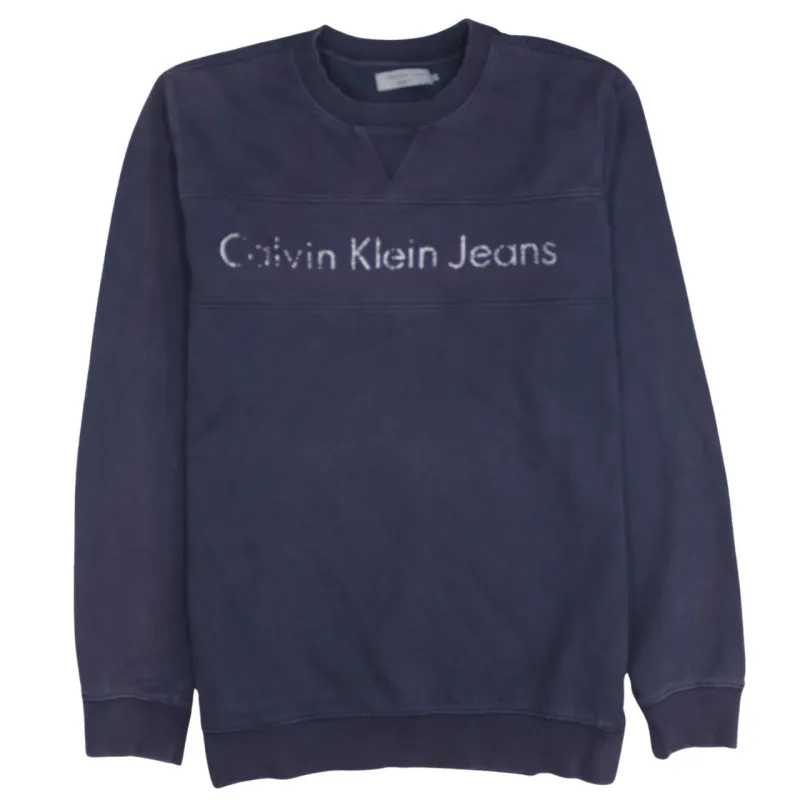 Calvin Klein Navy Blue Sweatshirt Men's Large Embroidered Logo Crewneck Pullover Jumper made by Calvin Klein