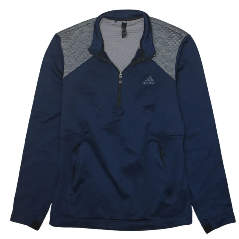 Adidas Navy Blue Quarter Zip Sweatshirt Men's Small Grey Panel ColdDry Pullover Top made by Adidas