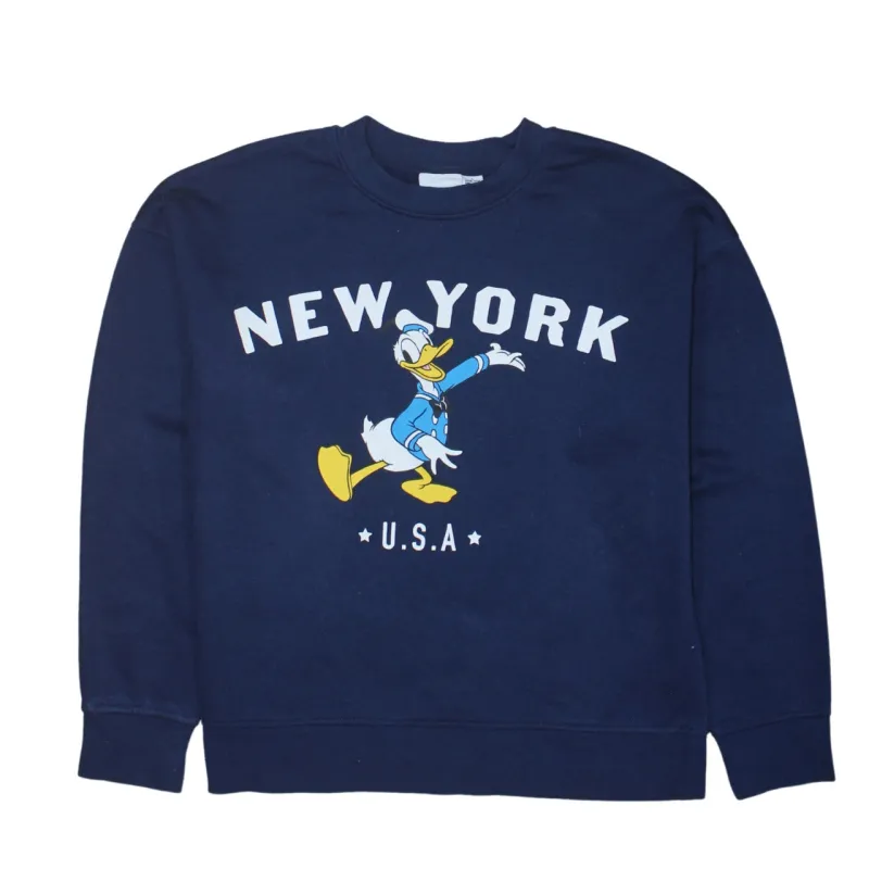 Disney Navy Blue Sweatshirt Women's Small Donald Duck New York USA Printed Graphic Pullover sold by Vintage Club
