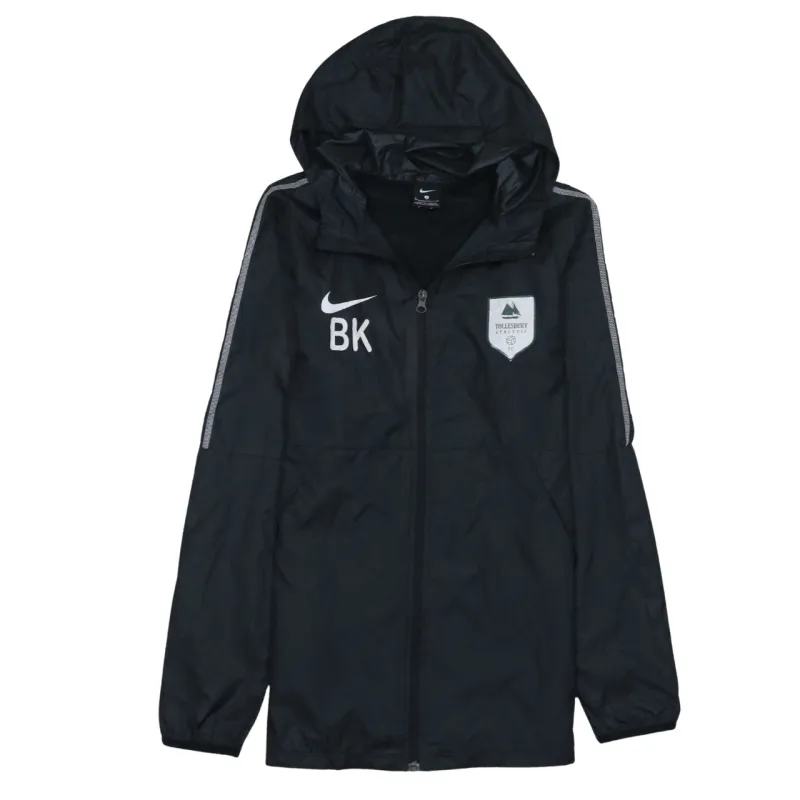 Nike Black Hooded Windbreaker Women’s Small Printed Crest BK Initials Zip Jacket made by Nike