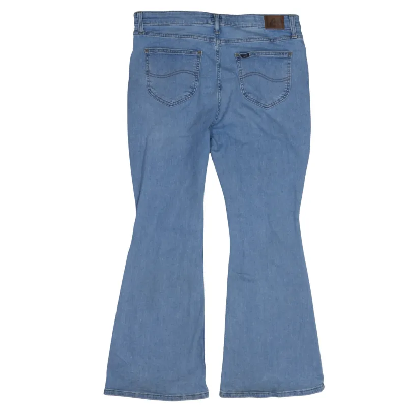 Lee Light Blue Flare Jeans Women's W36 Button Fly Five Pocket Denim Trousers made by Lee