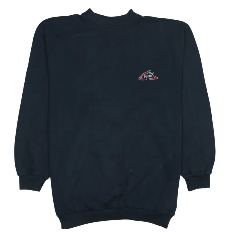 Puma Navy Blue Sweatshirt Men's XLarge Embroidered Chest Logo Ribbed Cuffs Pullover Jumper sold by Vintage Club