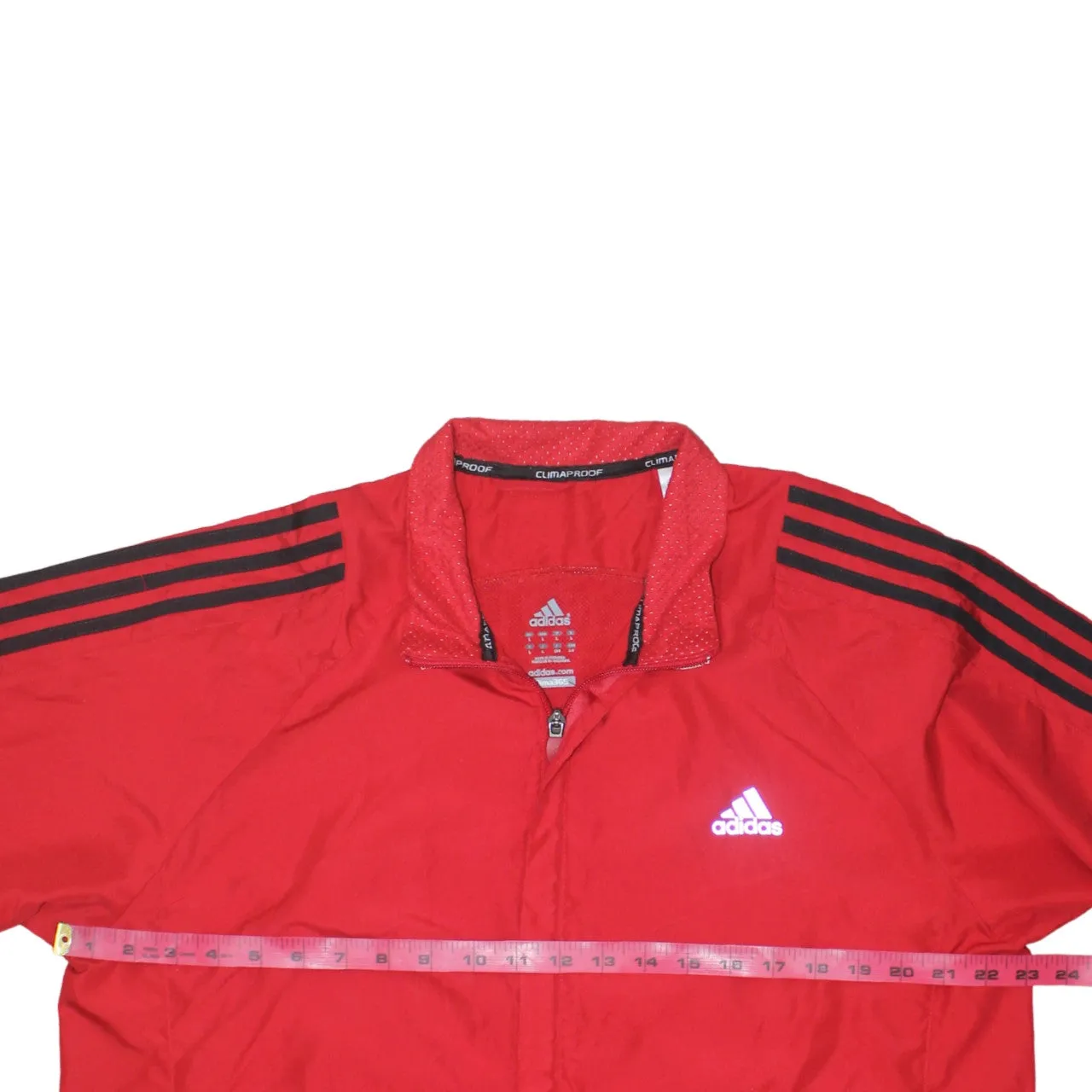 Adidas Red Windbreaker Jacket Women's Large Three Stripe Sleeves Printed Logo Track Top sold by Vintage Club product image thumbnail 5