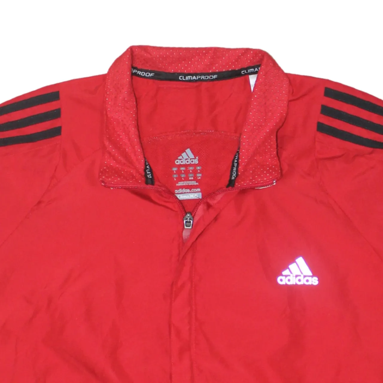 Adidas Red Windbreaker Jacket Women's Large Three Stripe Sleeves Printed Logo Track Top sold by Vintage Club product image thumbnail 3