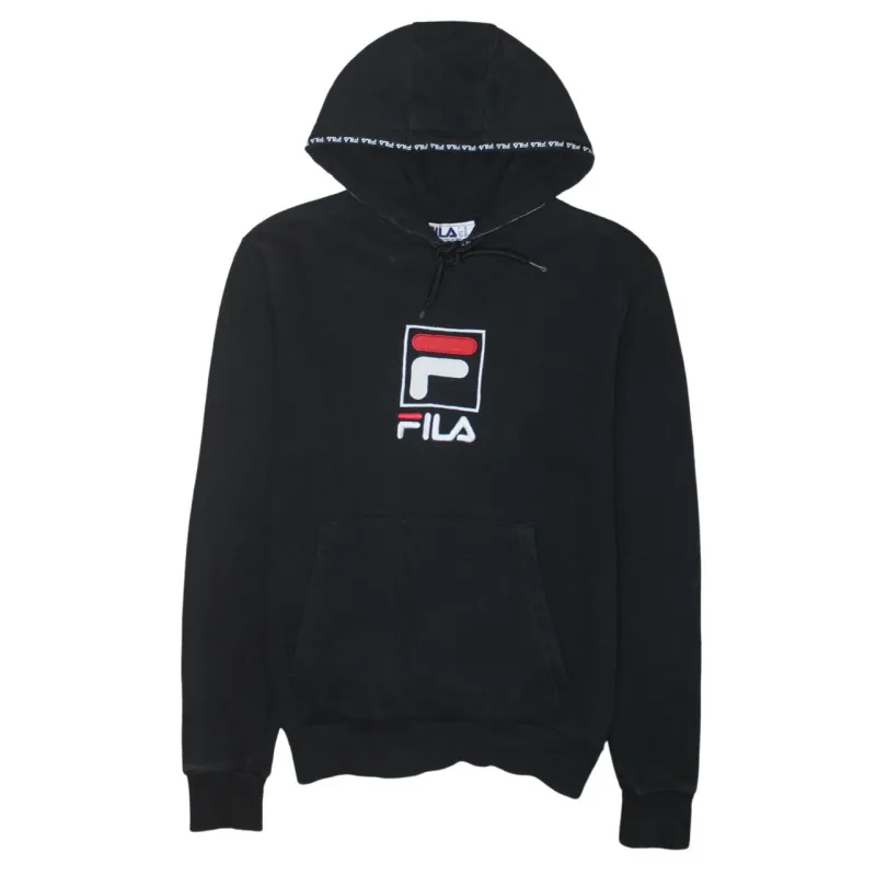 Fila Black Hoodie Men's XSmall Embroidered Big Logo Front Pocket Pullover Sweatshirt made by Fila