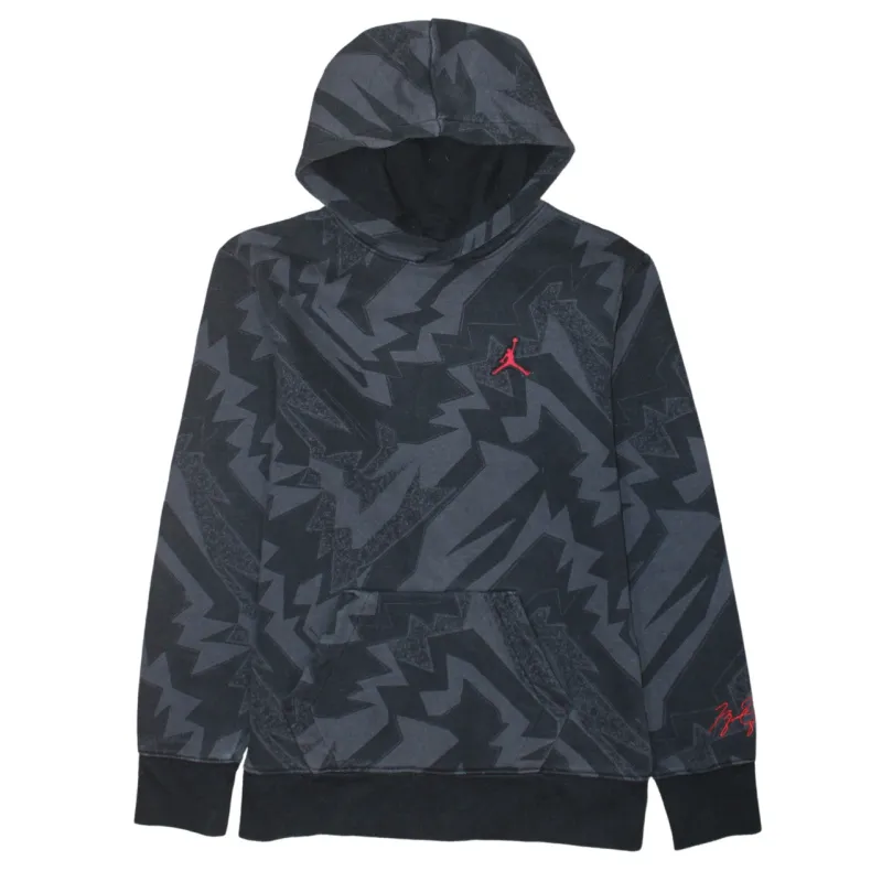 Jordan Black Grey Hoodie Women’s Large All Over Zigzag Print Embroidered Jumpman Pullover made by Jordan