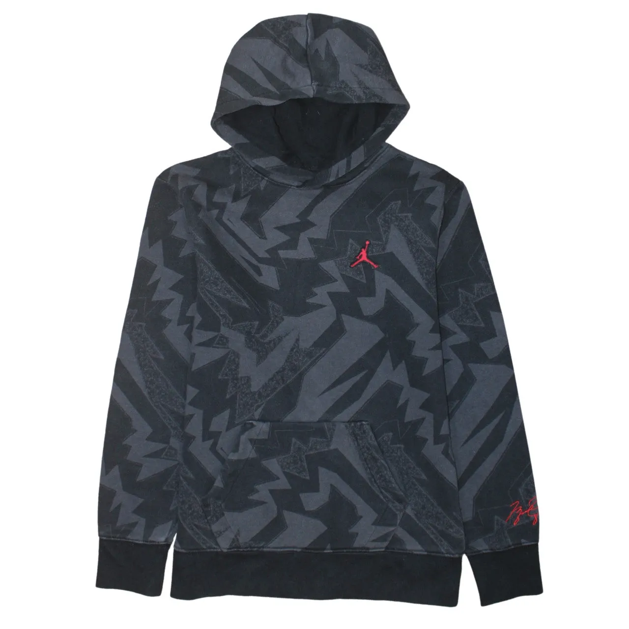 Jordan Black Grey Hoodie Women’s Large All Over Zigzag Print Embroidered Jumpman Pullover sold by Vintage Club