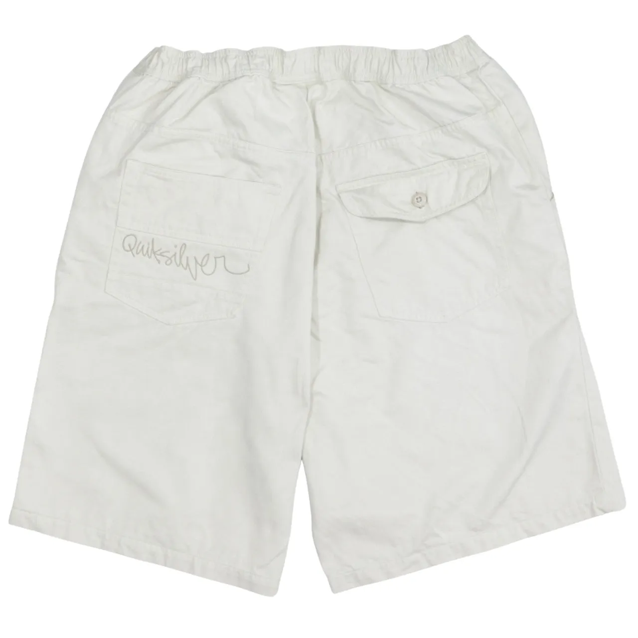 Quiksilver Off White Shorts Men's XLarge Elastic Waist Rear Pockets Embroidered Logo sold by Vintage Club