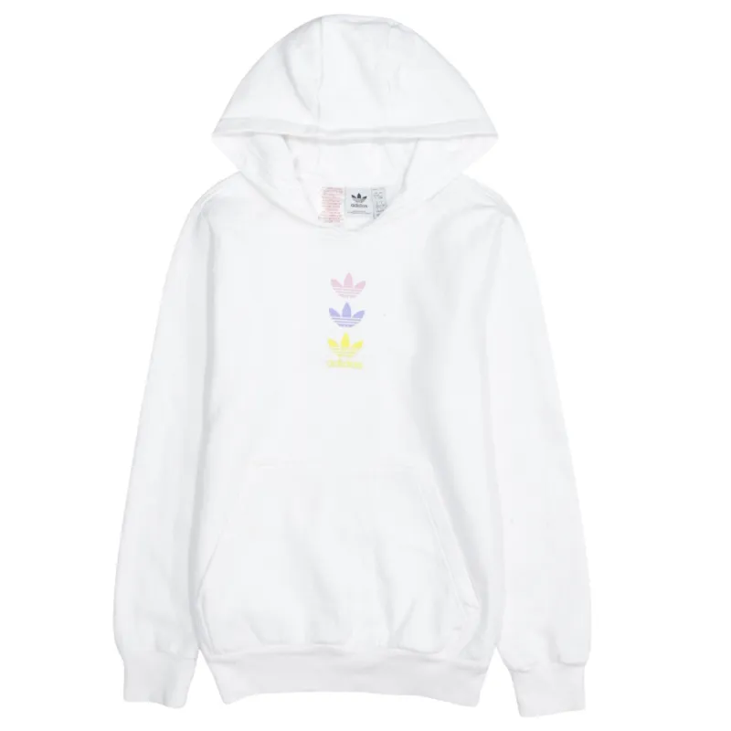 Adidas White Hoodie Women’s XSmall Pastel Trefoil Printed Logo Front Pocket Sweatshirt sold by Vintage Club