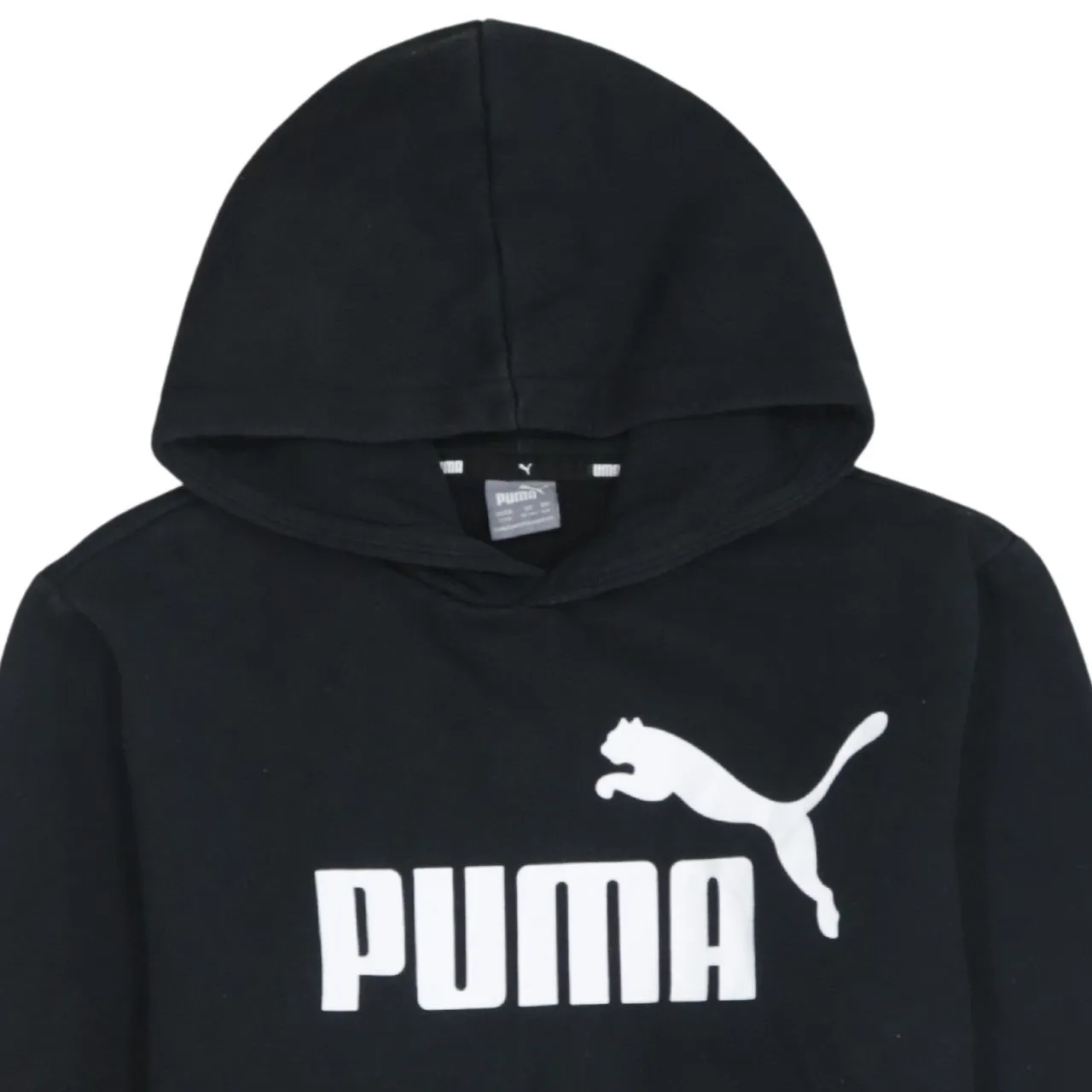 Puma Black Hoodie Women’s Large Printed Big Logo Front Pocket Pullover Sweatshirt sold by Vintage Club product image thumbnail 3