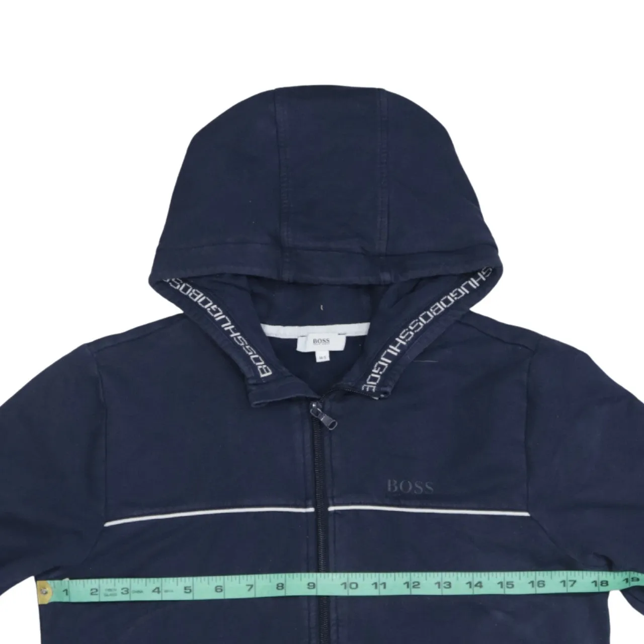 HUGO BOSS Navy Blue Hoodie Women’s Small Zip Front Embroidered Logo Split Pockets Sweatshirt sold by Vintage Club product image thumbnail 5