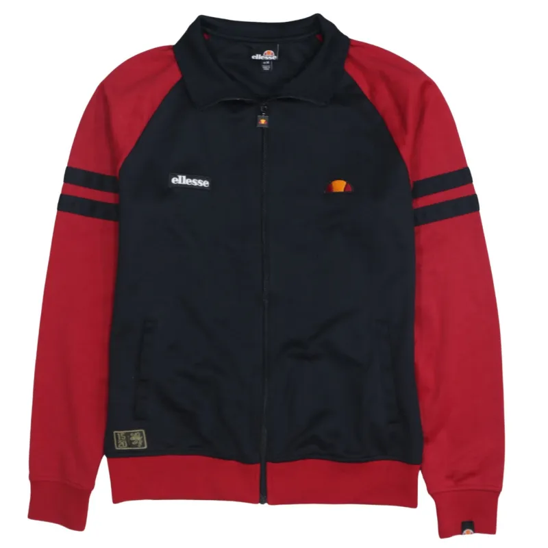 Ellesse Black Red Track Jacket Women's Medium Embroidered Logos Zip Pockets Funnel Neck Top sold by Vintage Club