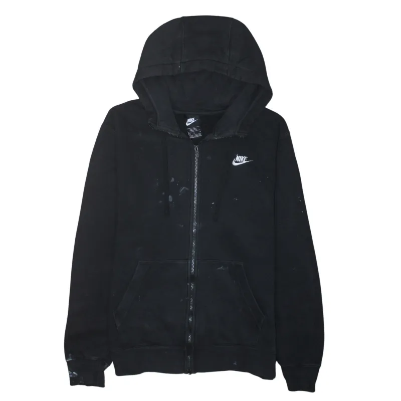 Nike Black Zip Hoodie Men’s Medium Embroidered Swoosh Split Pocket Fleece Sweatshirt sold by Vintage Club