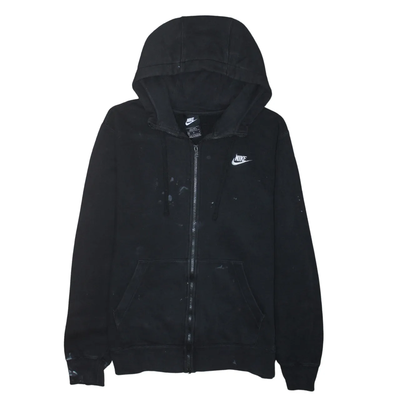 Nike Black Zip Hoodie Men’s Medium Embroidered Swoosh Split Pocket Fleece Sweatshirt sold by Vintage Club