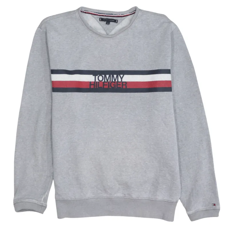Tommy Hilfiger Grey Sweatshirt Women’s 2XL Embroidered Flag Logo Stripe Crewneck Pullover made by Tommy Hilfiger
