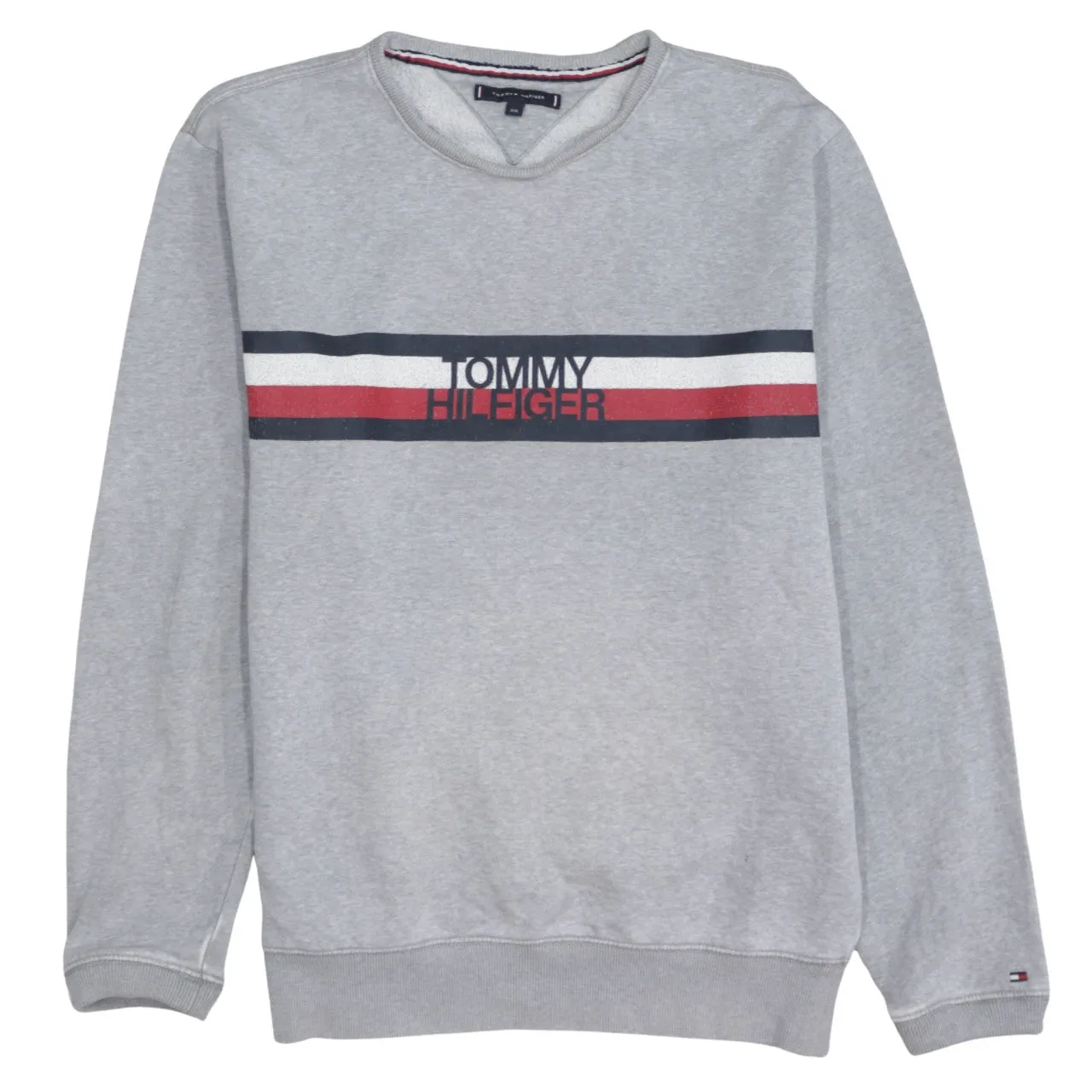 Tommy Hilfiger Grey Sweatshirt Women’s 2XL Embroidered Flag Logo Stripe Crewneck Pullover sold by Vintage Club