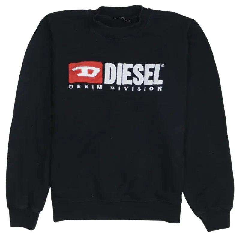 Diesel Black Sweatshirt Men's Small Embroidered Denim Division Logo Crewneck Pullover Top made by Diesel