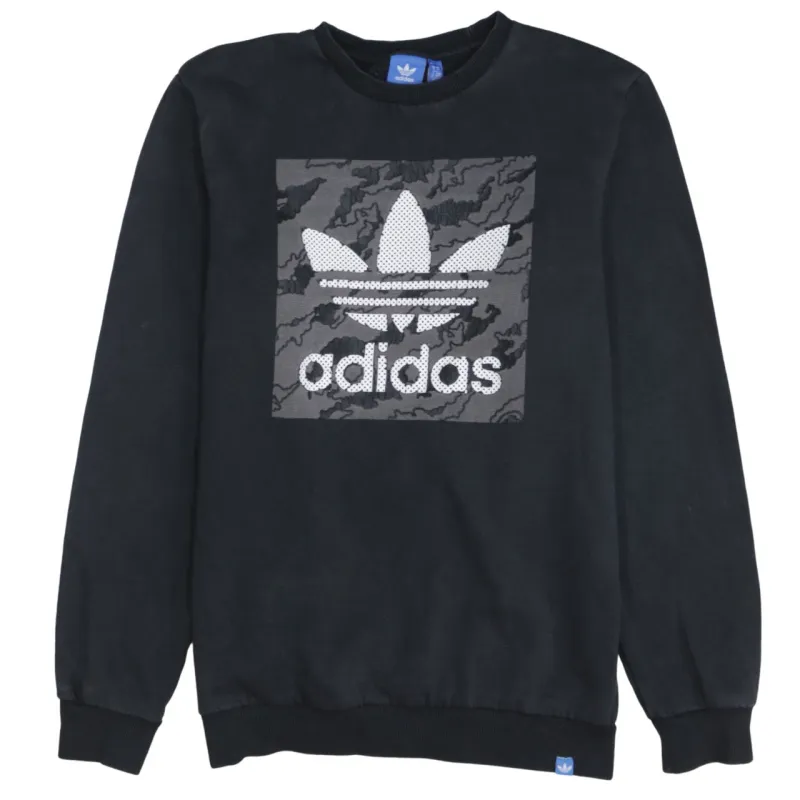 Adidas Black Sweatshirt Men's Medium Printed Trefoil Camo Panel Crewneck Pullover Top made by Adidas