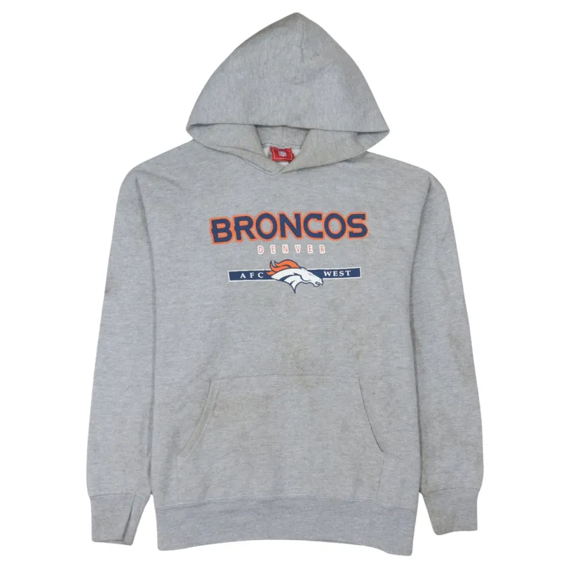 NFL Grey Hoodie Men's Medium Denver Broncos Printed Logo Front Pocket Pullover Sweatshirt made by NFL