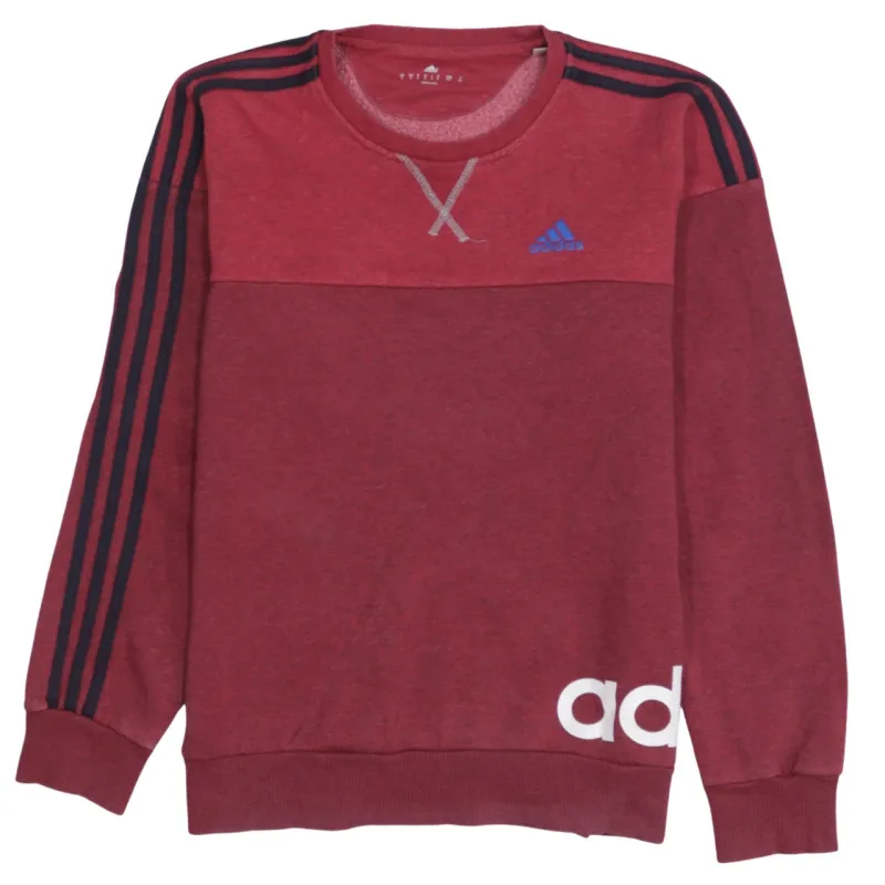Adidas Burgundy Red Sweatshirt Men's Small Three Stripe Sleeves Printed Logos Crewneck Pullover made by Adidas