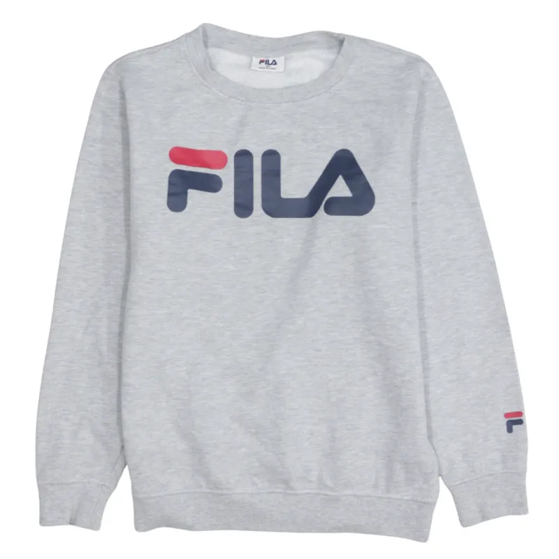 Fila Light Grey Sweatshirt Men's XSmall Printed Big Logo Crewneck Pullover Fleece Top made by Fila