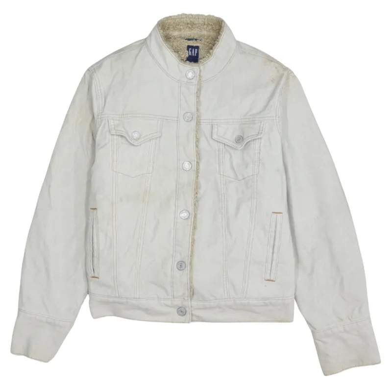 Gap Cream Sherpa Lined Jacket Women’s Large Button Front Pockets Denim Style Outerwear sold by Vintage Club