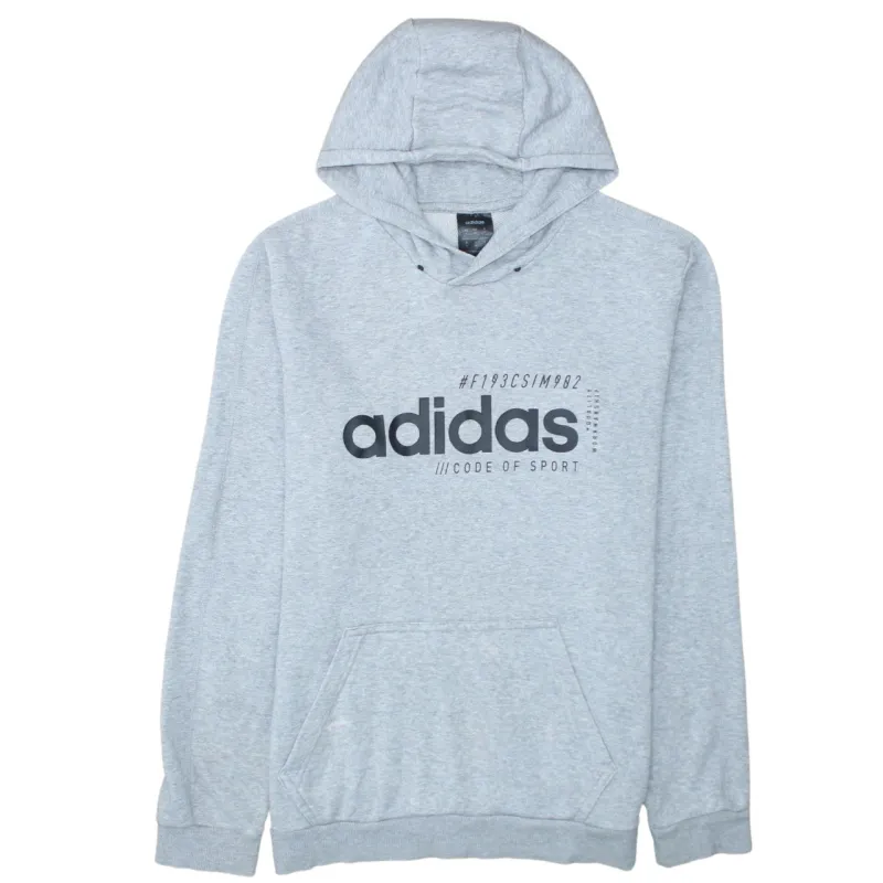 Adidas Light Grey Hoodie Men's Medium Printed Logo Front Pocket Pullover Sweatshirt sold by Vintage Club