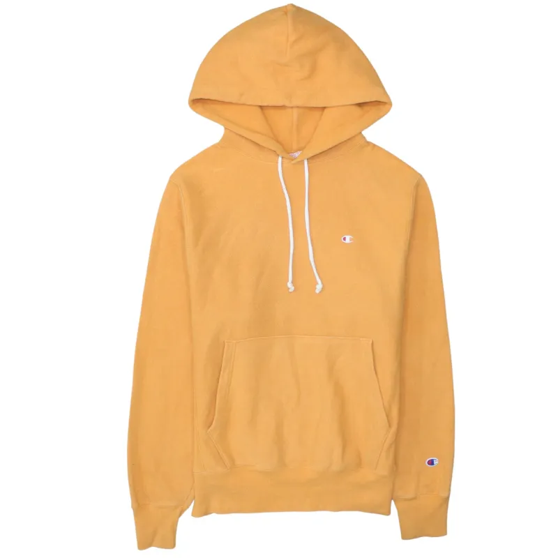 Champion Mustard Orange Hoodie Men's Small Embroidered Logo Front Pocket Pullover Sweatshirt made by Champion