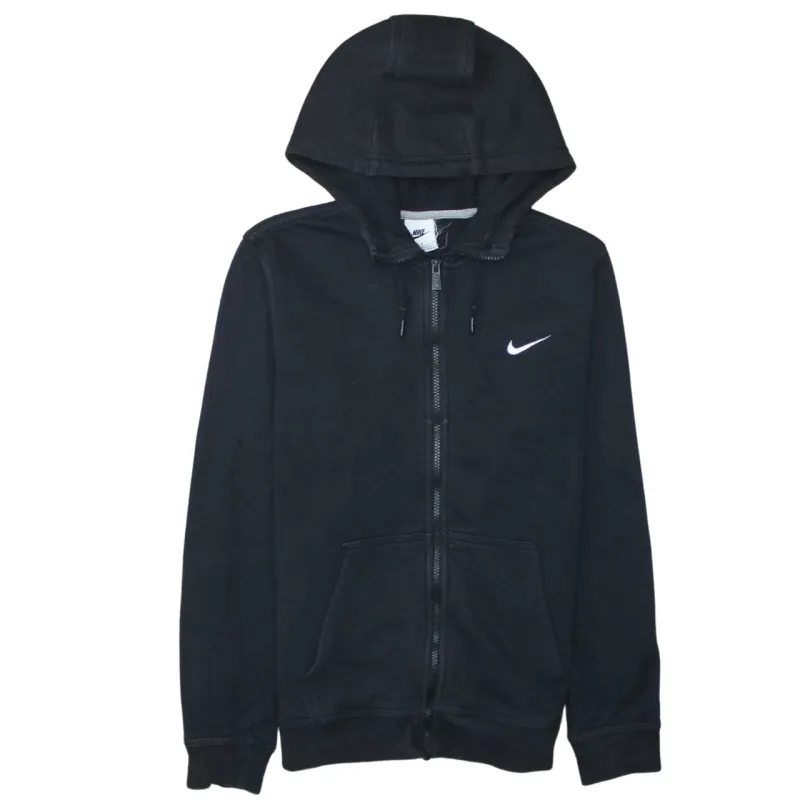 Nike Black Full Zip Hoodie Men's Medium Embroidered Swoosh Drawstring Hood Pocket Sweatshirt made by Nike