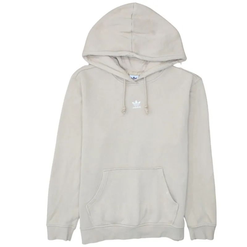 Adidas Beige Cream Hoodie Women’s Large Embroidered Trefoil Logo Front Pocket Pullover Sweatshirt sold by Vintage Club