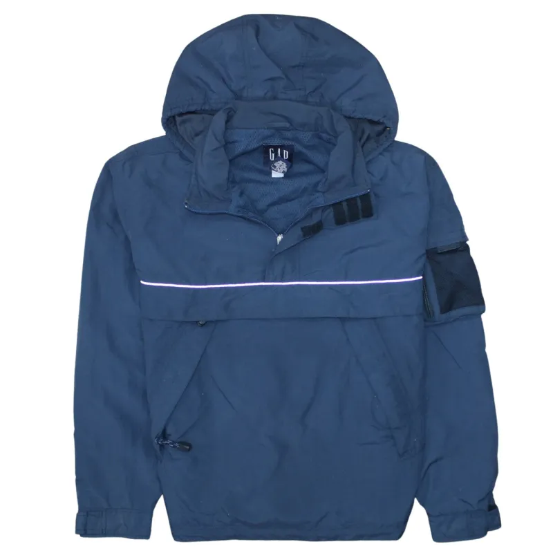 Gap Navy Blue Hooded Windbreaker Men's XSmall Reflective Strip Pocket Pullover Jacket made by GAP