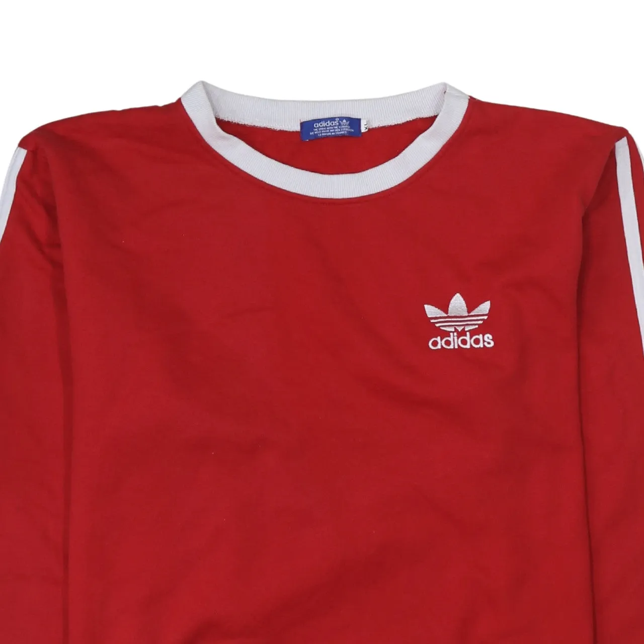 Adidas Red Sweatshirt Women's XLarge Embroidered Trefoil Logo Three Stripe Sleeves Pullover Top sold by Vintage Club product image thumbnail 3