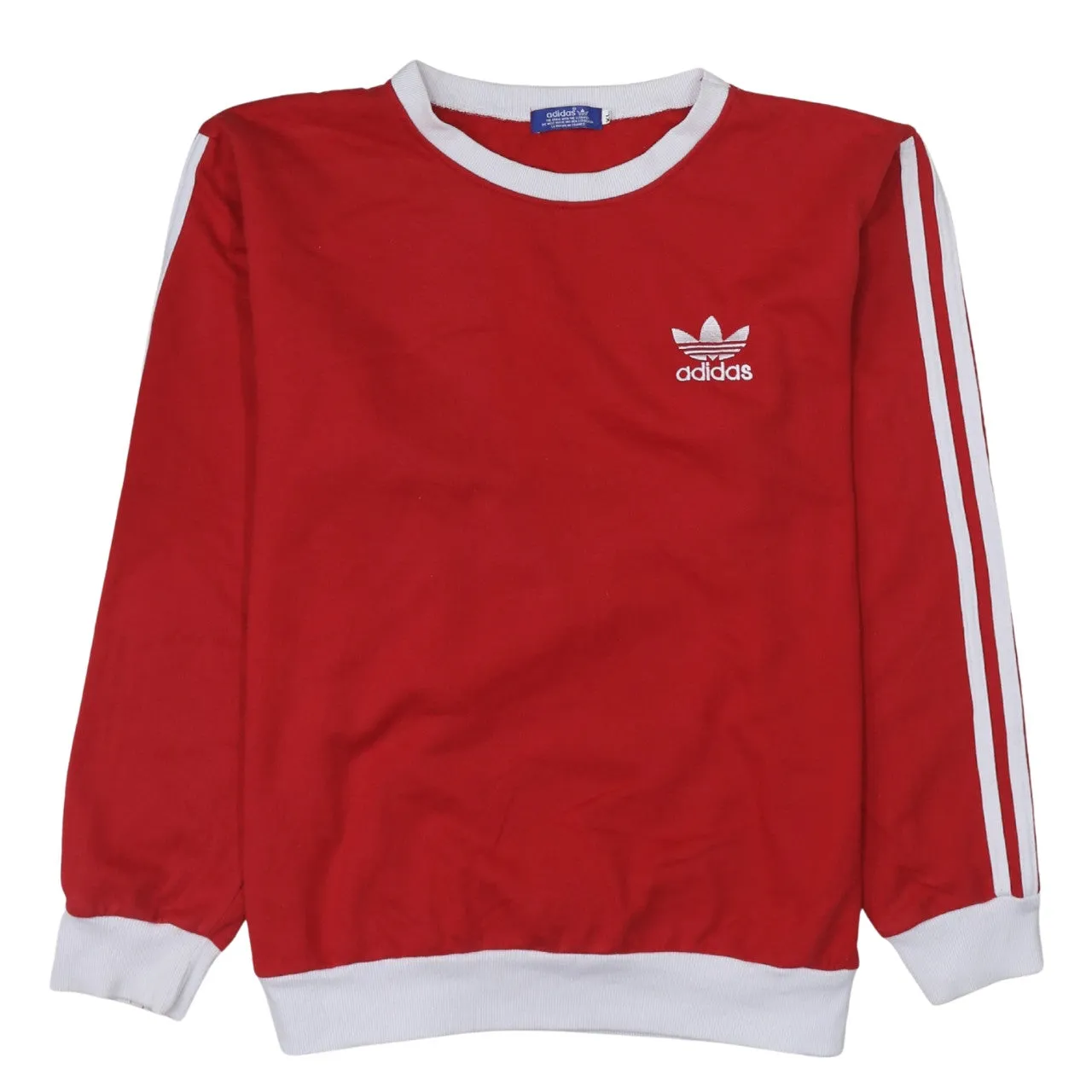 Adidas Red Sweatshirt Women's XLarge Embroidered Trefoil Logo Three Stripe Sleeves Pullover Top sold by Vintage Club
