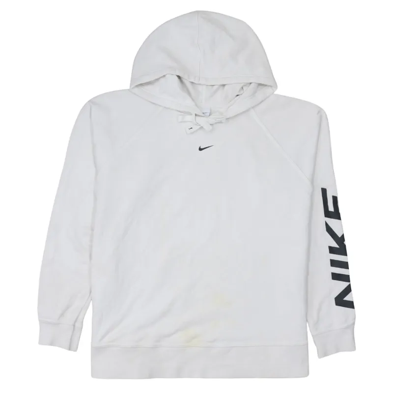 Nike White Hoodie Men’s Large Printed Sleeve Logo Small Swoosh Pullover Sweatshirt made by Nike