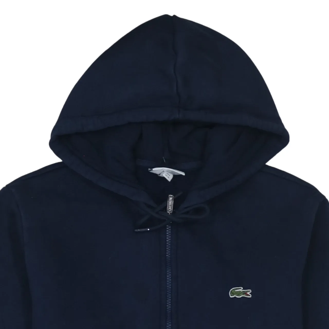 Lacoste Navy Blue Zip Hoodie Women’s XLarge Embroidered Croc Logo Branded Sleeve Tape Sweatshirt sold by Vintage Club product image thumbnail 3