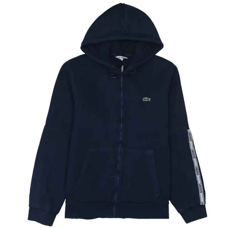 Lacoste Navy Blue Zip Hoodie Women’s XLarge Embroidered Croc Logo Branded Sleeve Tape Sweatshirt made by Lacoste