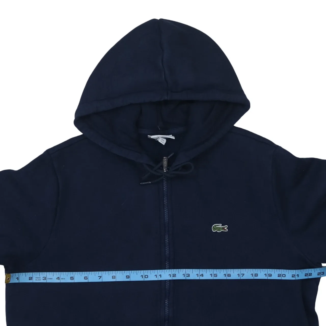 Lacoste Navy Blue Zip Hoodie Women’s XLarge Embroidered Croc Logo Branded Sleeve Tape Sweatshirt sold by Vintage Club product image thumbnail 5