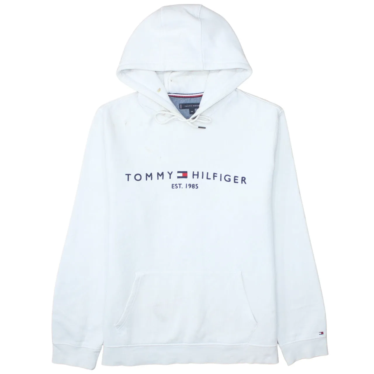 Tommy Hilfiger White Hoodie Women’s XXLarge Embroidered Logo Front Pocket Pullover Sweatshirt sold by Vintage Club