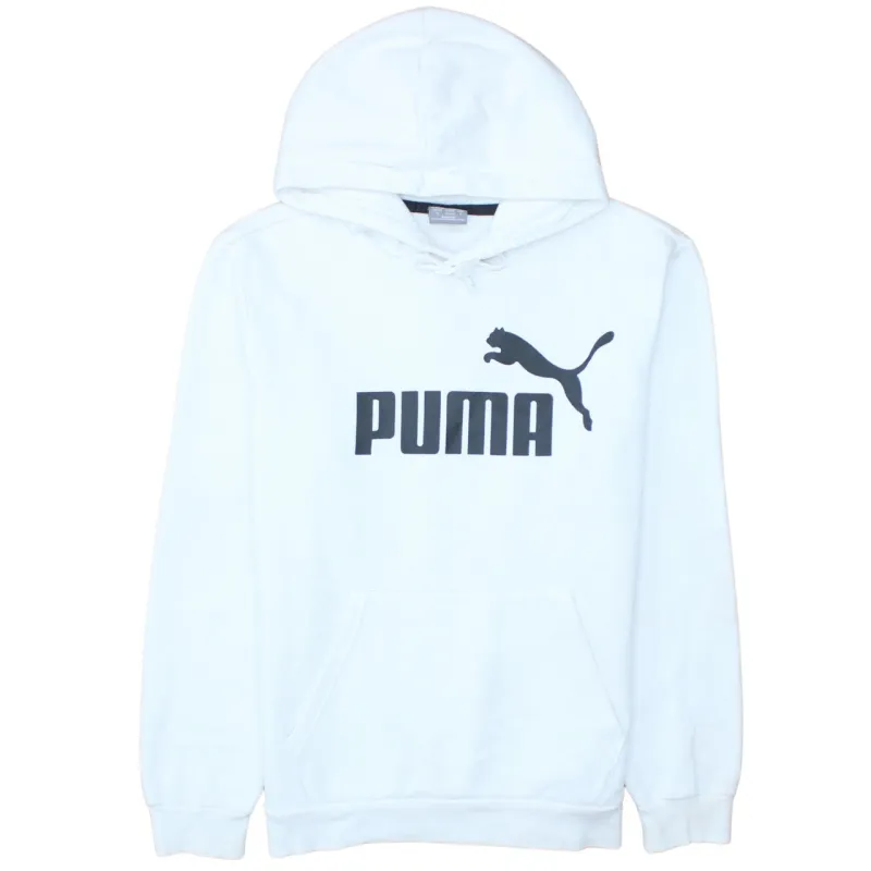 Puma White Hoodie Men's Small Printed Logo Front Pouch Pocket Pullover Sweatshirt sold by Vintage Club