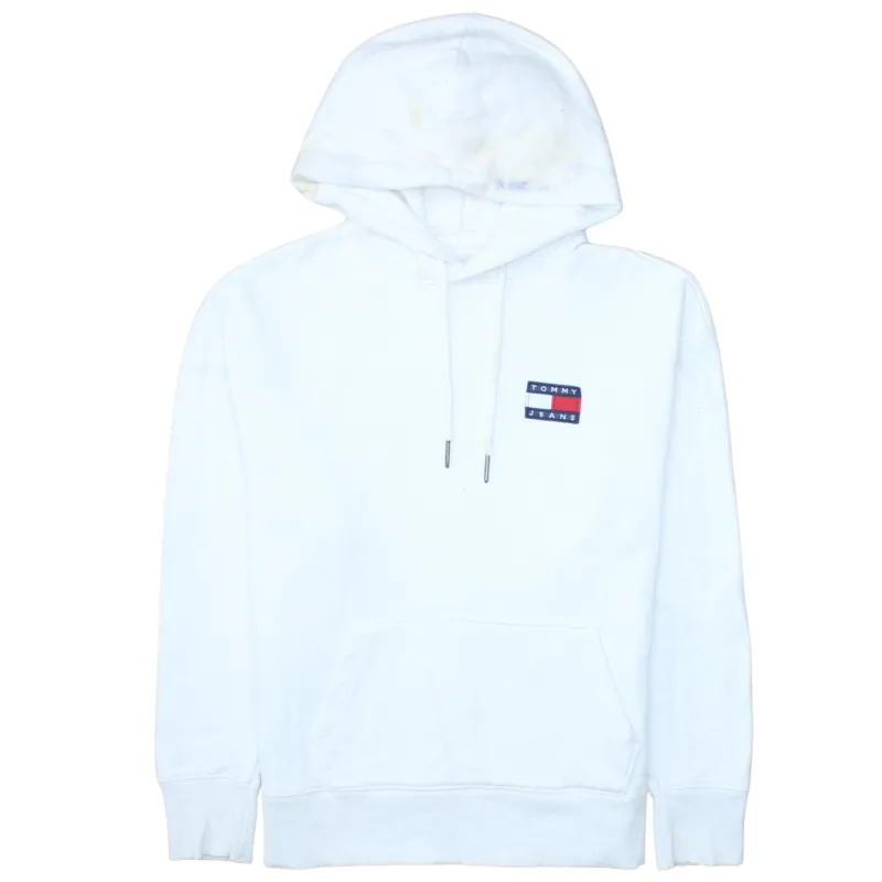 Tommy Jeans White Hoodie Men's Small Embroidered Flag Logo Drawstring Pullover Sweatshirt sold by Vintage Club