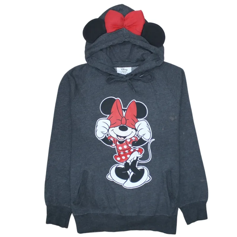 Primark Dark Grey Hoodie Women’s UK 4 Minnie Mouse Printed Front 3D Ears Bow Pullover sold by Vintage Club