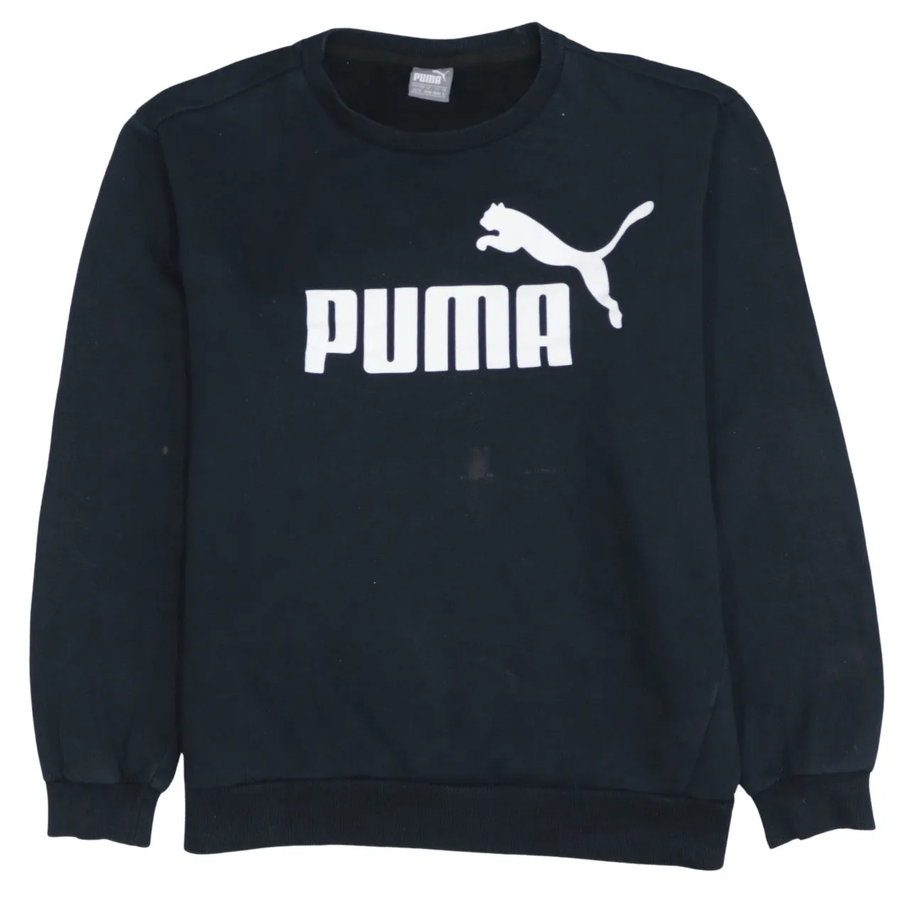 Puma Black Sweatshirt Men's XLarge Printed Logo Crewneck Ribbed Cuffs Pullover Top sold by Vintage Club