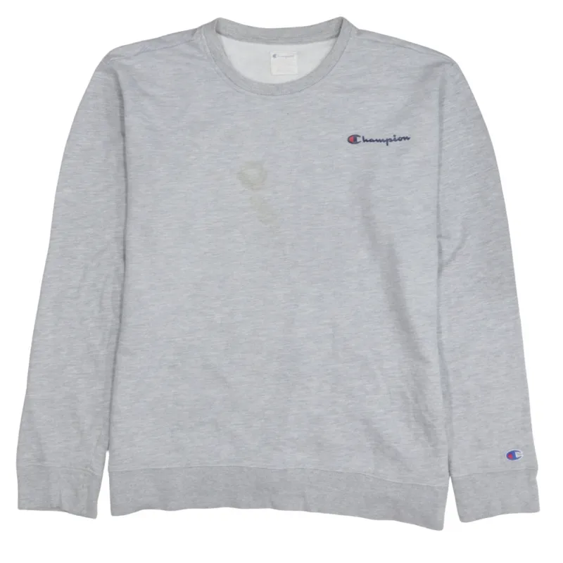 Champion Light Grey Sweatshirt Men's Large Embroidered Chest Logo Ribbed Crewneck Pullover made by Champion