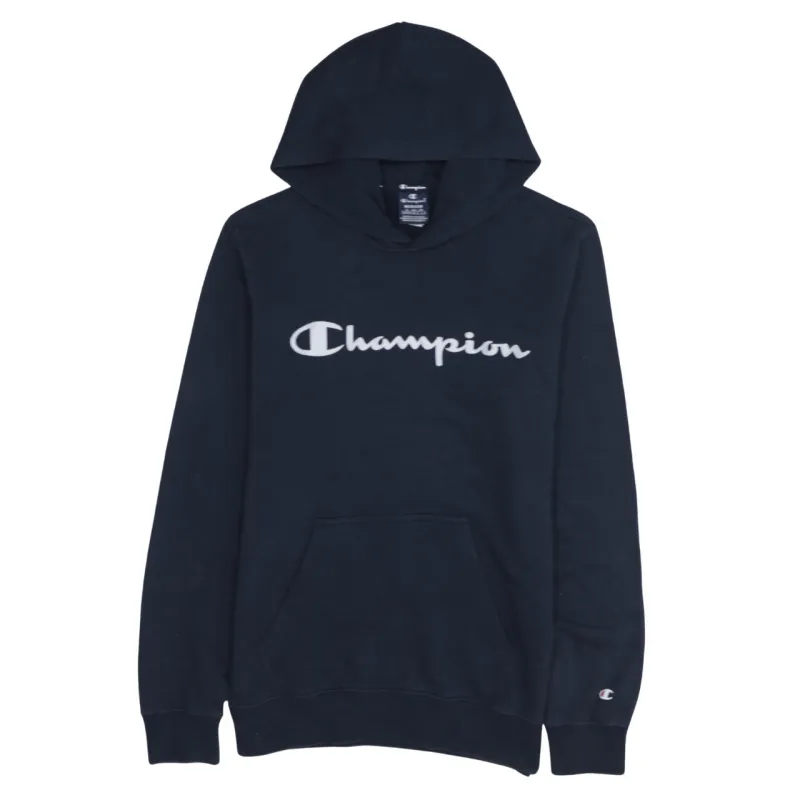 Champion Navy Blue Hoodie Women’s Medium Printed Script Logo Front Pocket Pullover Sweatshirt sold by Vintage Club