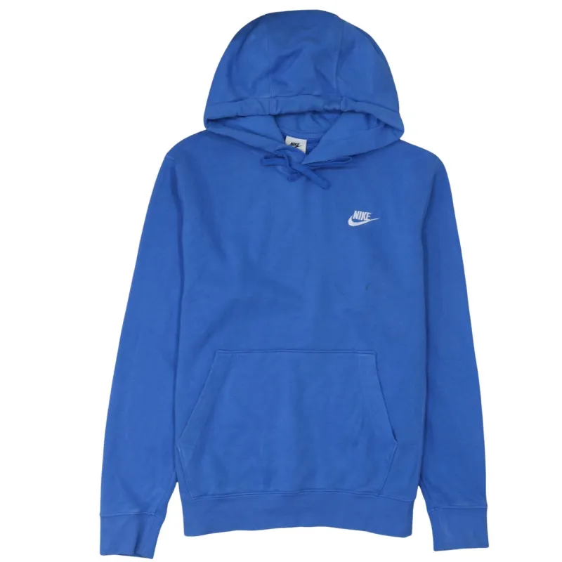 Nike Blue Hoodie Men's Small Printed Swoosh Logo Front Pocket Pullover Sweatshirt sold by Vintage Club